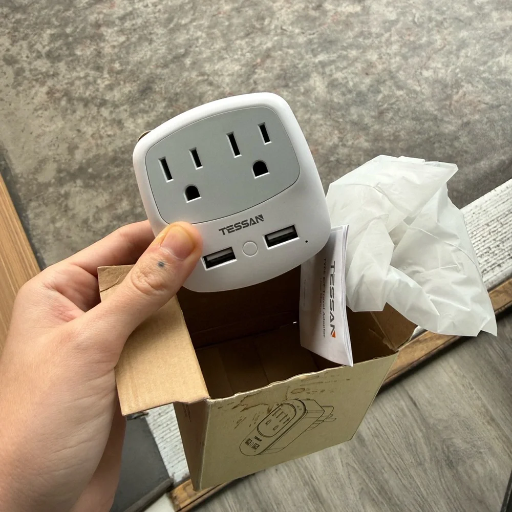 Tessan Germany France Power Adapter Type E F Plug Adapter W/2 USB Ports 2 AC Out
